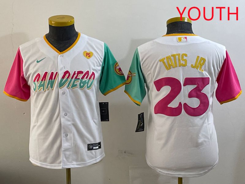 Youth San Diego Padres #23 Tatis jr White City Edition 2025 Nike MLB Jersey style 6->youth mlb jersey->Youth Jersey